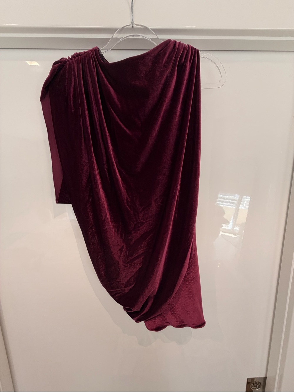 Asymmetrical Draped Velvet Skirt in Burgundy